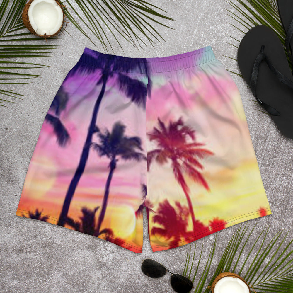 Men's Printed Swim Trunks - Palm Trees - Pink